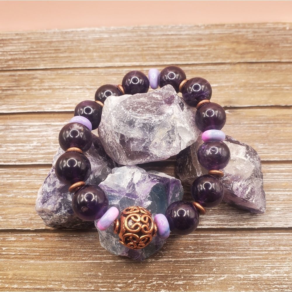 Amethyst, Morado Opal and Copper Beaded Bracelet - Picture 1 of 6